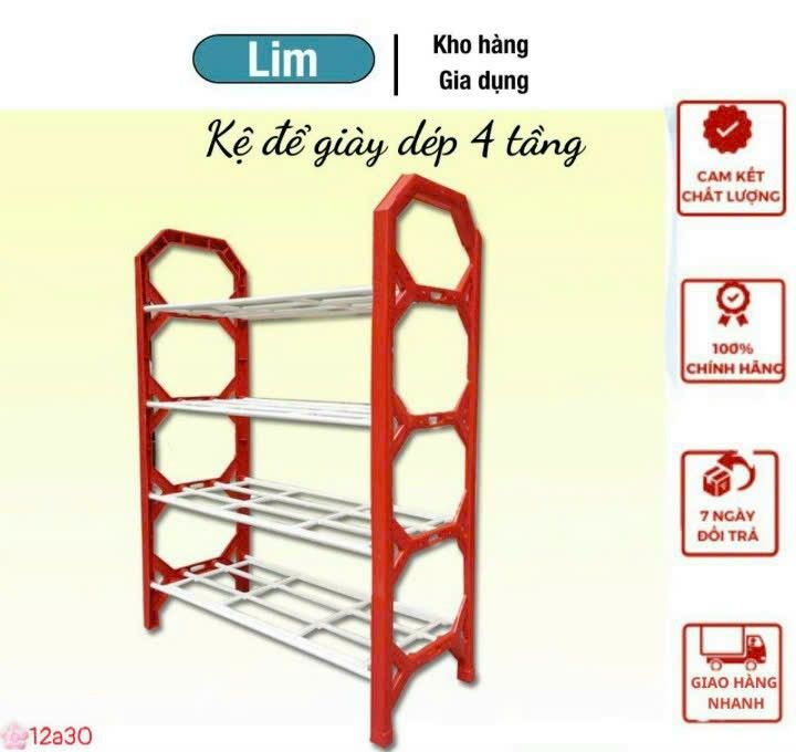 Kệ Giày Nhựa Đựng Giày Dép Nhiều Màu 4 Tầng